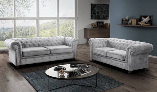 Chesterfield sofa grey fabric - sofa,