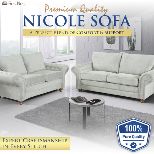 Chesterfield sofa grey fabric - sofa,